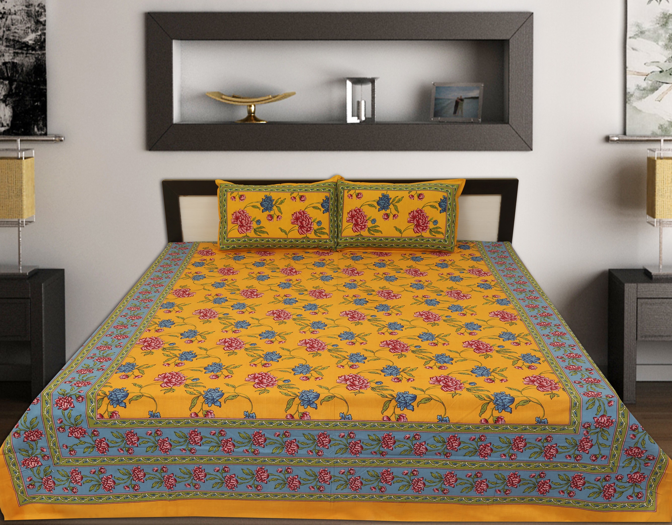 Jaipur Print Cotton Floral King sized Double Bedsheet