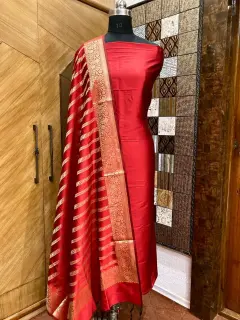 <strong>Banarasi katan Silk Zari Work Unstitched Suit with Dupatta</strong>