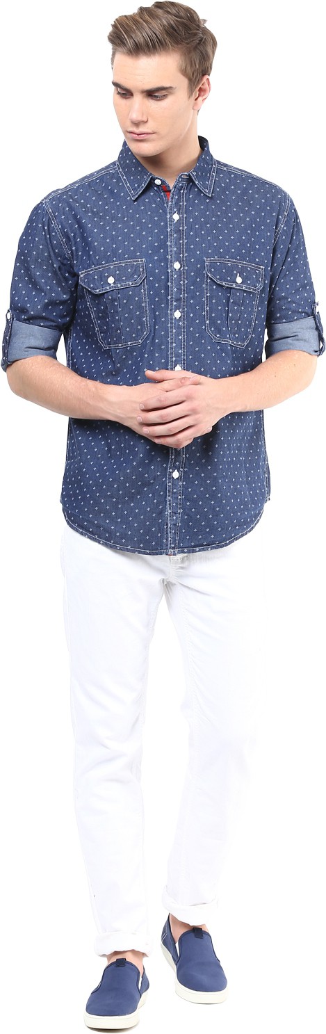 Silver Streak Men's Printed Casual Denim Shirt